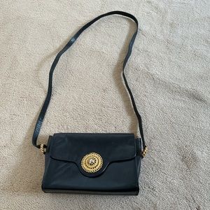 Vintage Nieman Marcus black leather crossbody gem detail bag